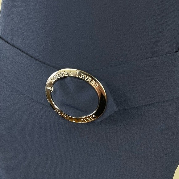 Rouge a Levres Navy Blue Office Work Career Sleeveless Sheath Dress 40 XS Belted - Picture 8 of 14